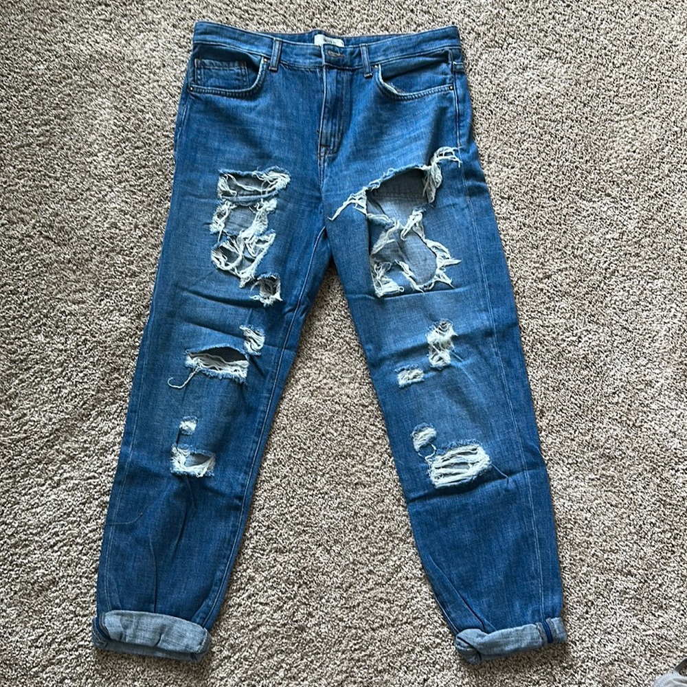 Forever 21 Medium Wash Distressed Mom Jeans